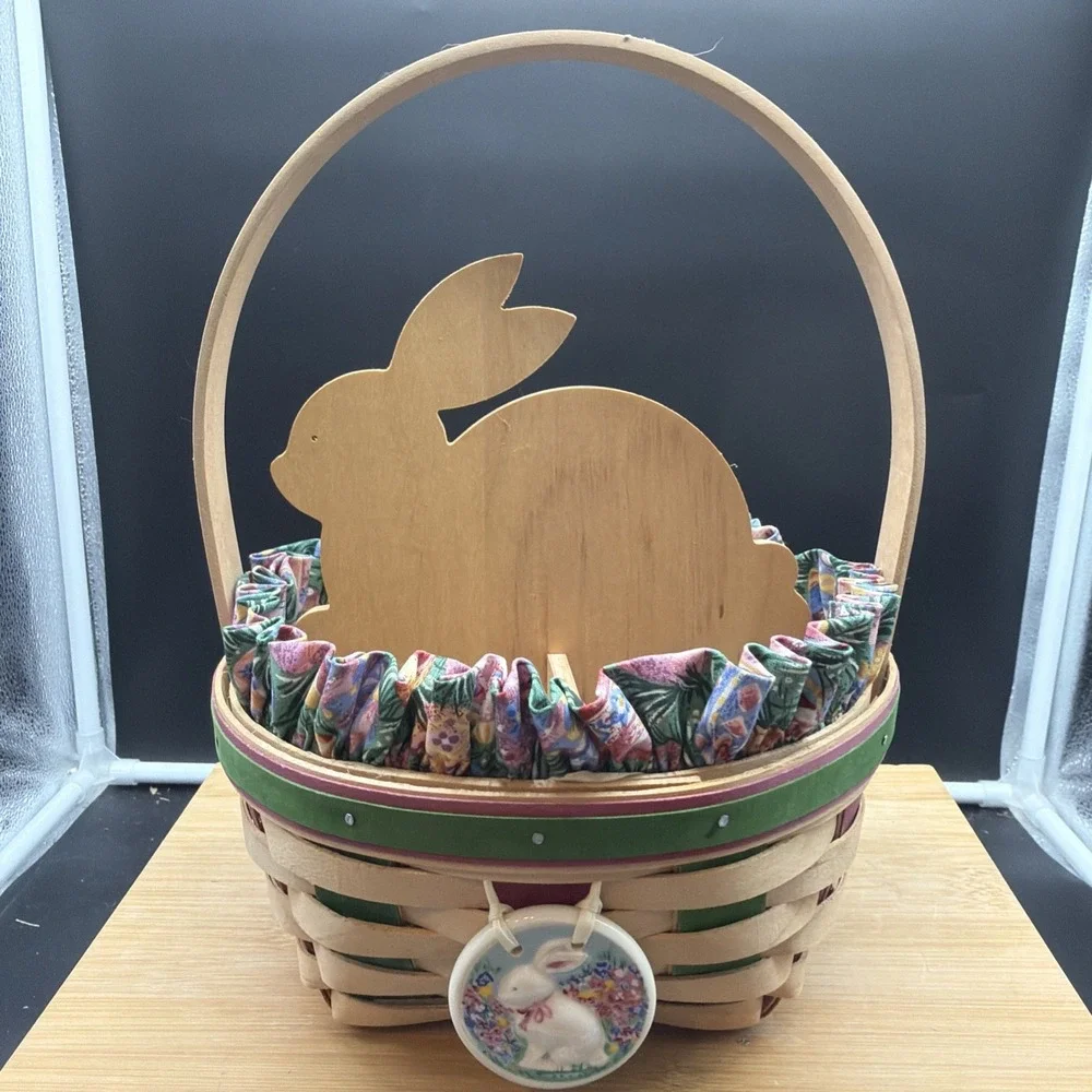 Longaberger Easter Basket 1999 Bunny Rabbit Divider Liner Protector Tie On